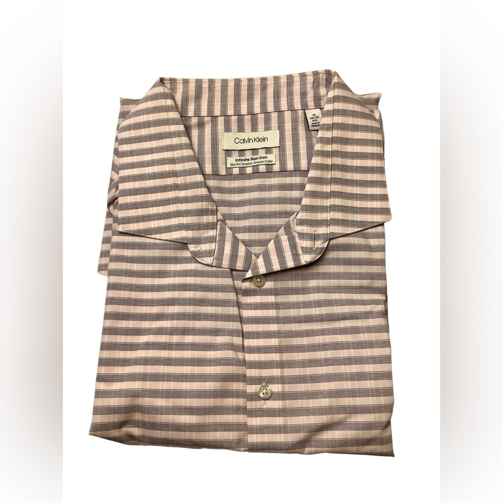 Calvin Klein Mens Button Up Long Sleeve Dress Shirt Size 19-34/35 3XL Slim Fit